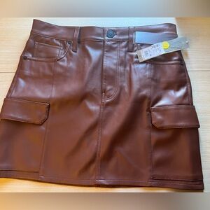 Brand New w Tags Size 27 Hudson Jeans Chocolate Brownish/Maroon Leather Skirt